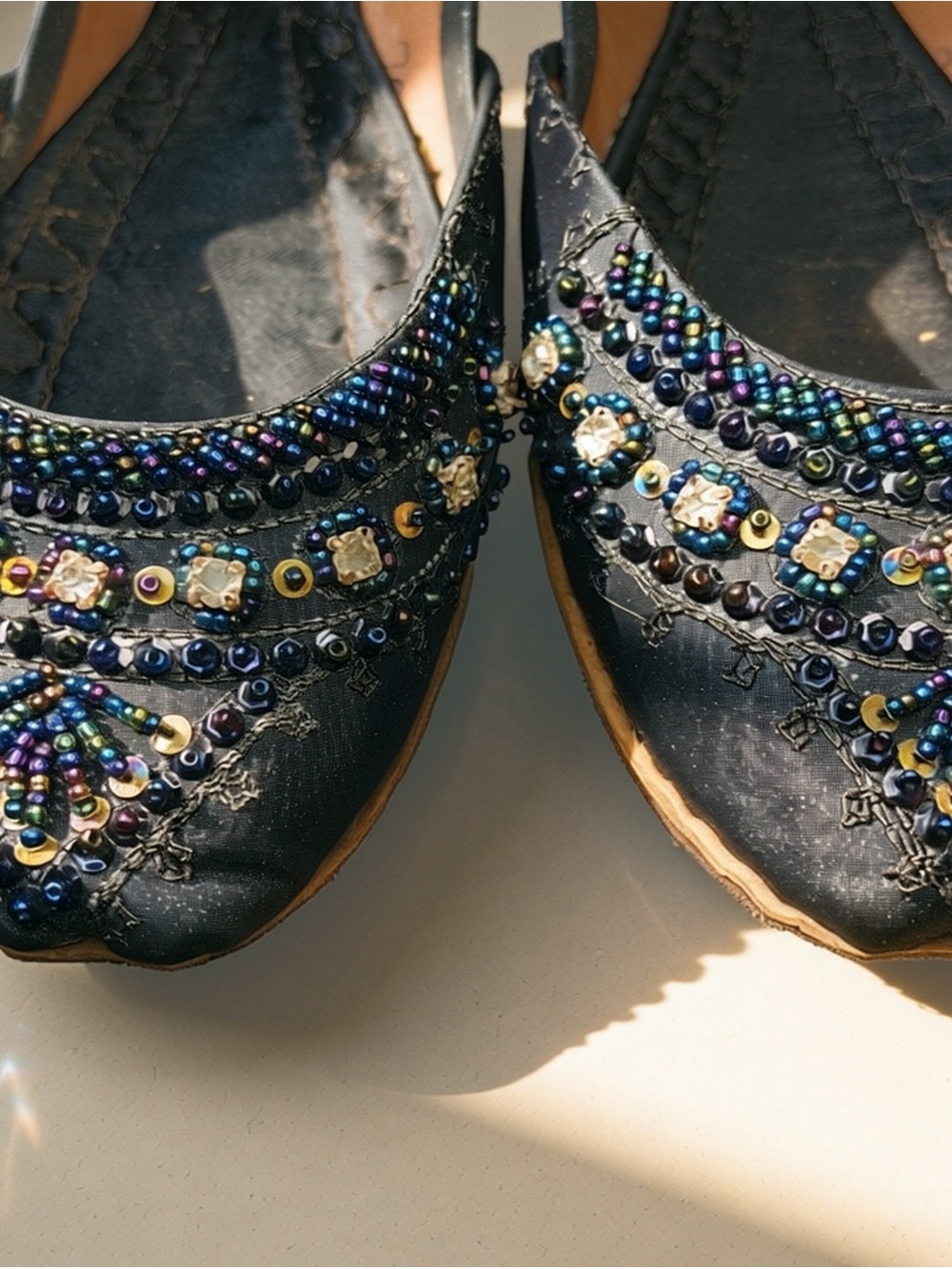 Handcrafted Black Punjabi Jutti / Khussa Embellished Ballet Flats – Size 39 🦚